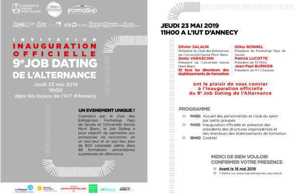 INVITATION : Venez assister à l’inauguration officielle du 9è Job Dating de l’Alternance